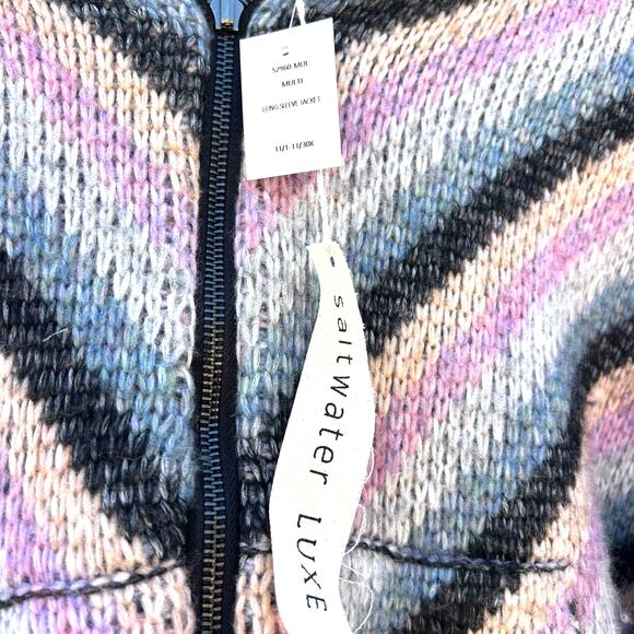 New Saltwater Luxe Carmen Jacket Multi Striped Sherpa Fleece Hoodie Small - Picture 6 of 9